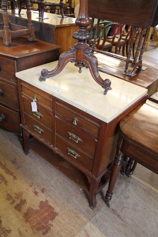 Late Victorian mahogany dressing chest with variegated cream marble top over 6 short drawers & undertier